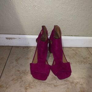 Pink suede high heels